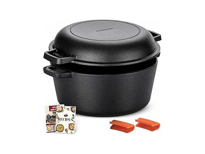Overmont 5-Qt Cast Iron Double Dutch Oven